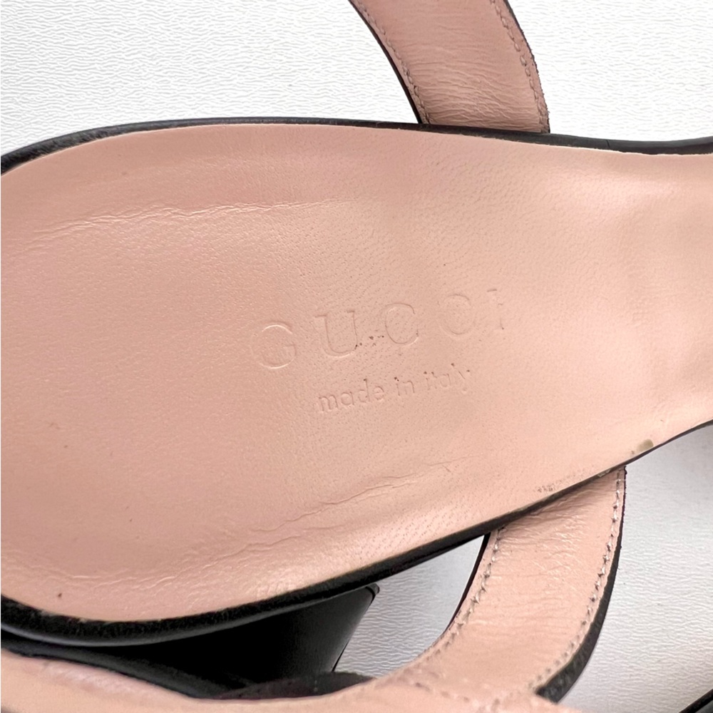 GUCCI | Marmont Double GG Black Leather Mid Heel Block Sandal EU 37.5 US 7.5 - Picture 7 of 14